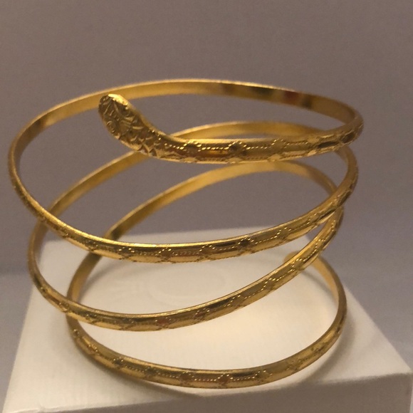 Vintage Jewelry - Vintage gold plated spiral forearm snake bracelet